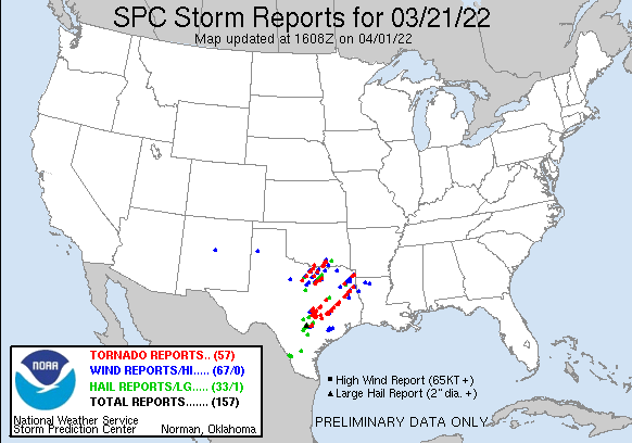 Preliminary Storm Reports for 3/21/2022 Compiled by the Storm Prediction Center