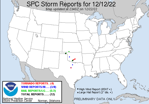 Preliminary Storm Reports for December 12-13, 2022 Compiled by the Storm Prediction Center
