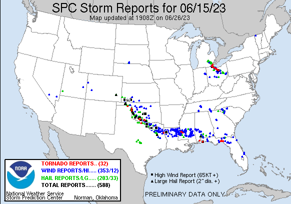 Preliminary Storm Reports for 6/15/2023 Compiled by the Storm Prediction Center