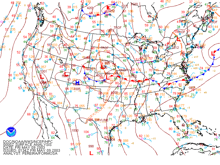 HPC Surface Analysis for 7 PM CDT, 5/08/2003 