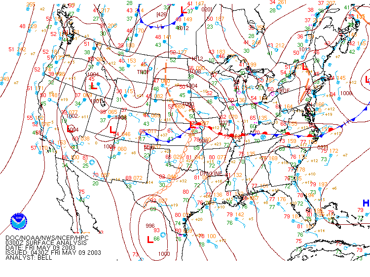 HPC Surface Analysis for 10 PM CDT, 5/08/2003 