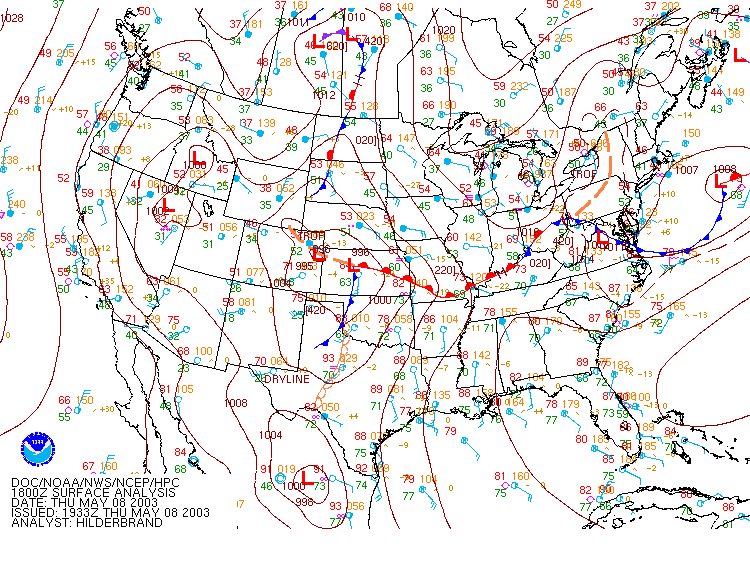 HPC Surface Analysis for 1 PM CDT, 5/08/2003 
