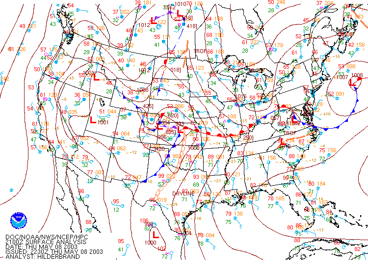 HPC Surface Analysis for 4 PM CDT, 5/08/2003 