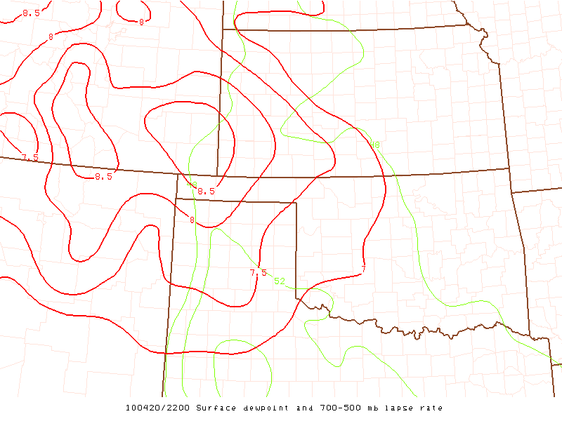 Surface dewpoint and 700-500 mb lapse rate