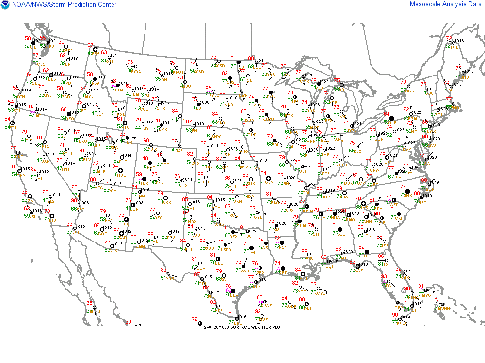 Current U.S. Surface Weather Plot