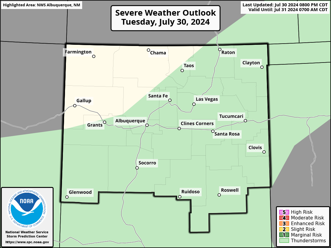 Severe Weather Outlook for Albuquerque, NM and surrounding areas