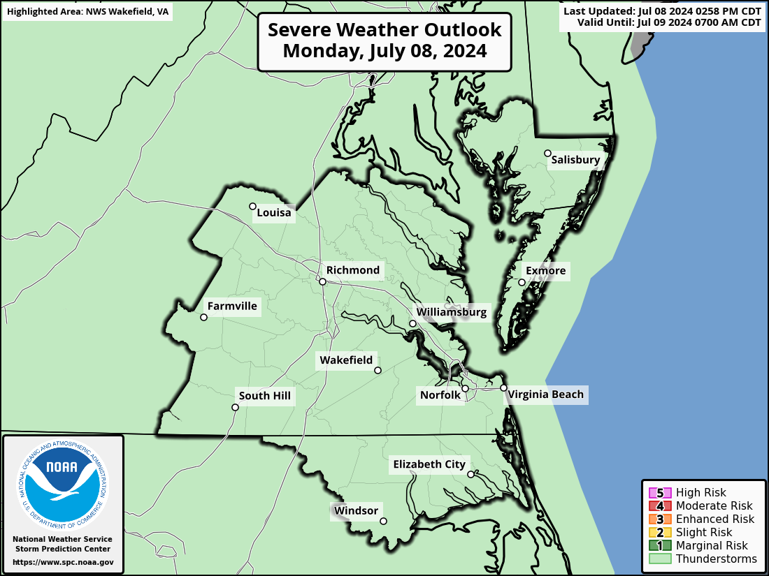 Severe Weather Outlook for Chesapeake, VA and surrounding areas