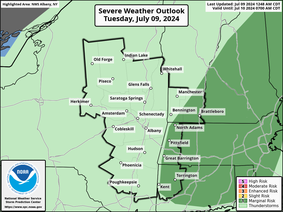 Severe Weather Outlook for Poughkeepsie, NY and surrounding areas