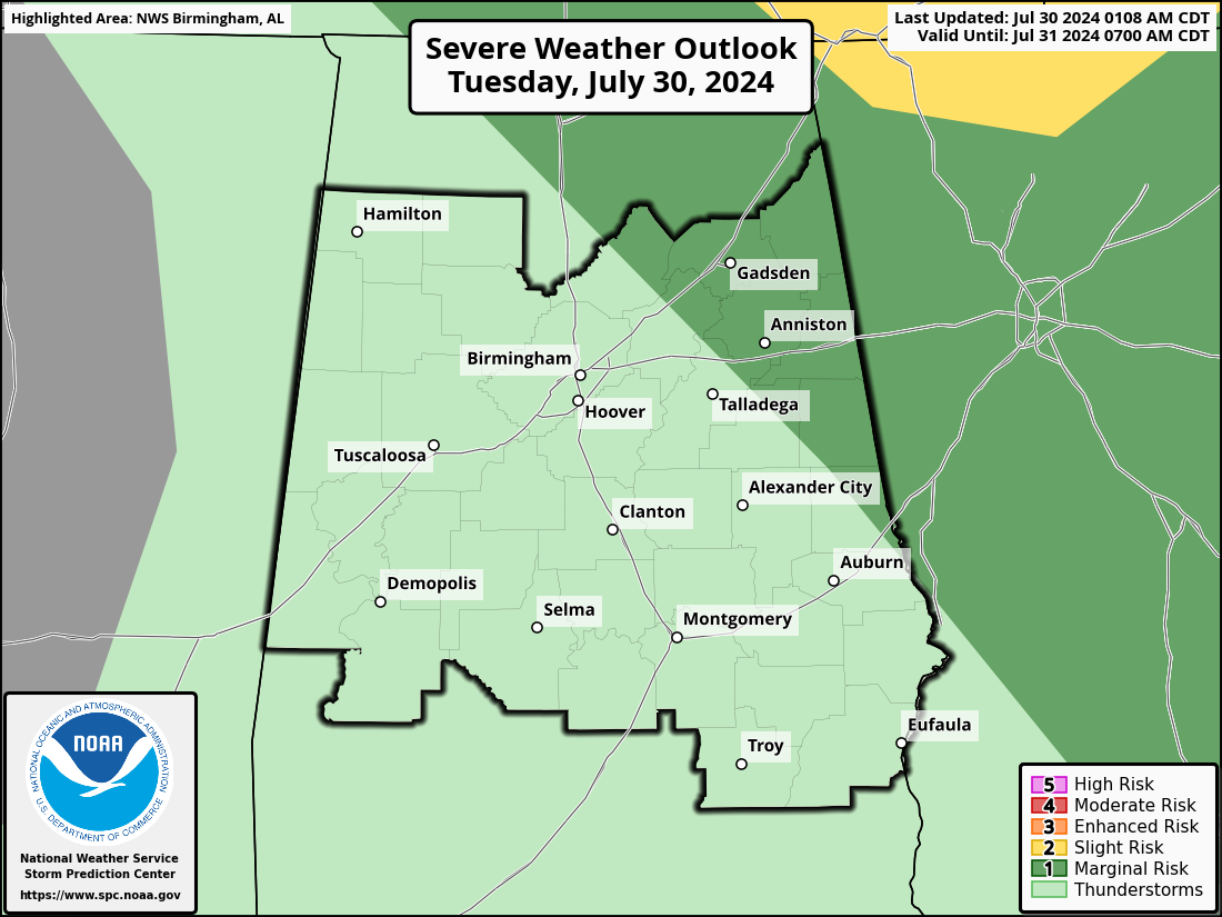 Severe Weather Outlook for Gadsden, AL and surrounding areas