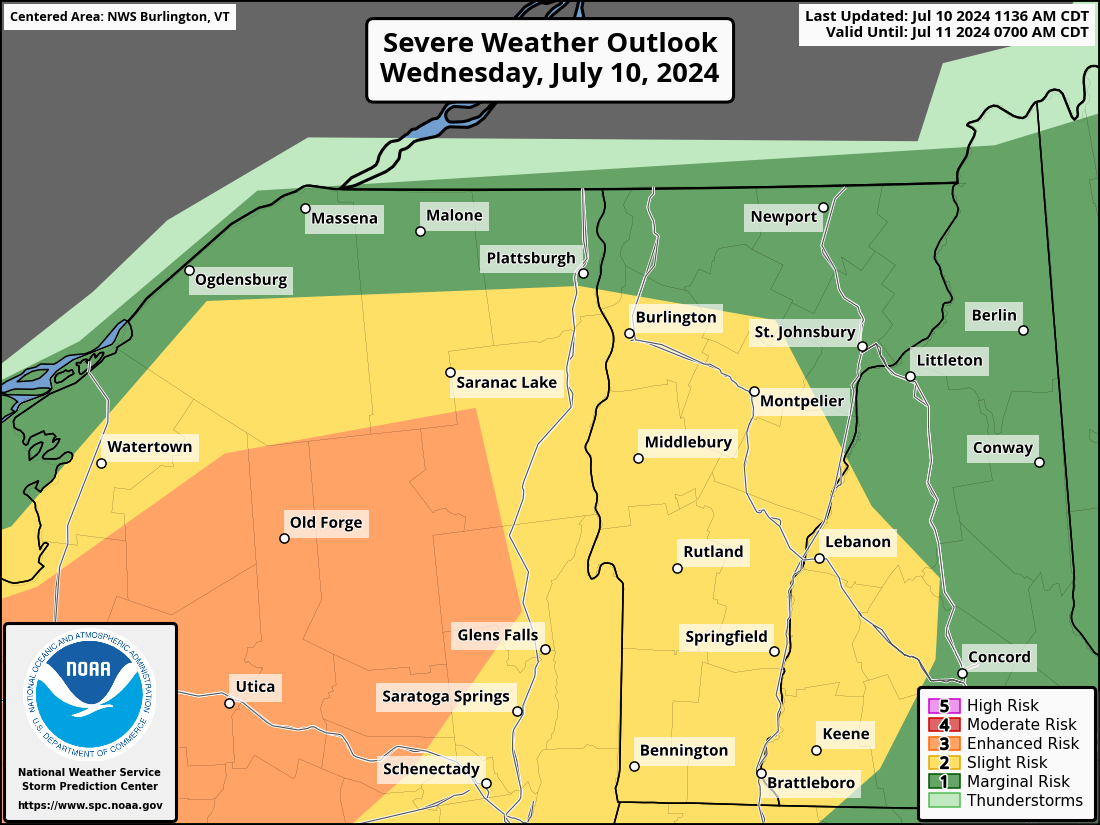 Severe Weather Outlook for Burlington, VT and surrounding areas