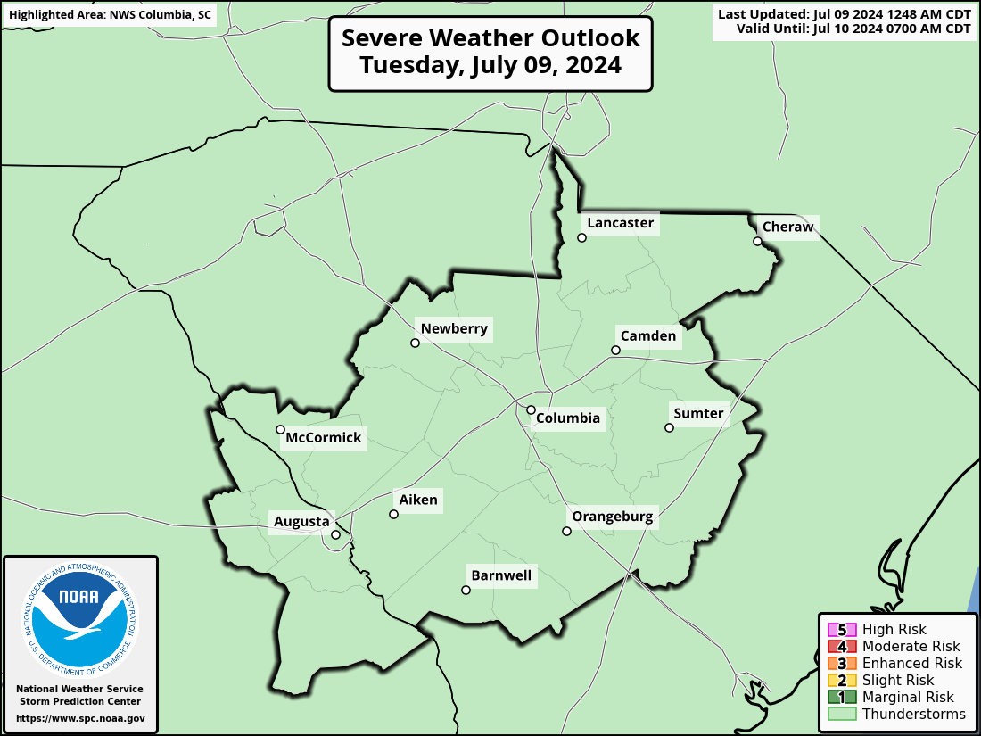 Severe Weather Outlook for Columbia, SC and surrounding areas