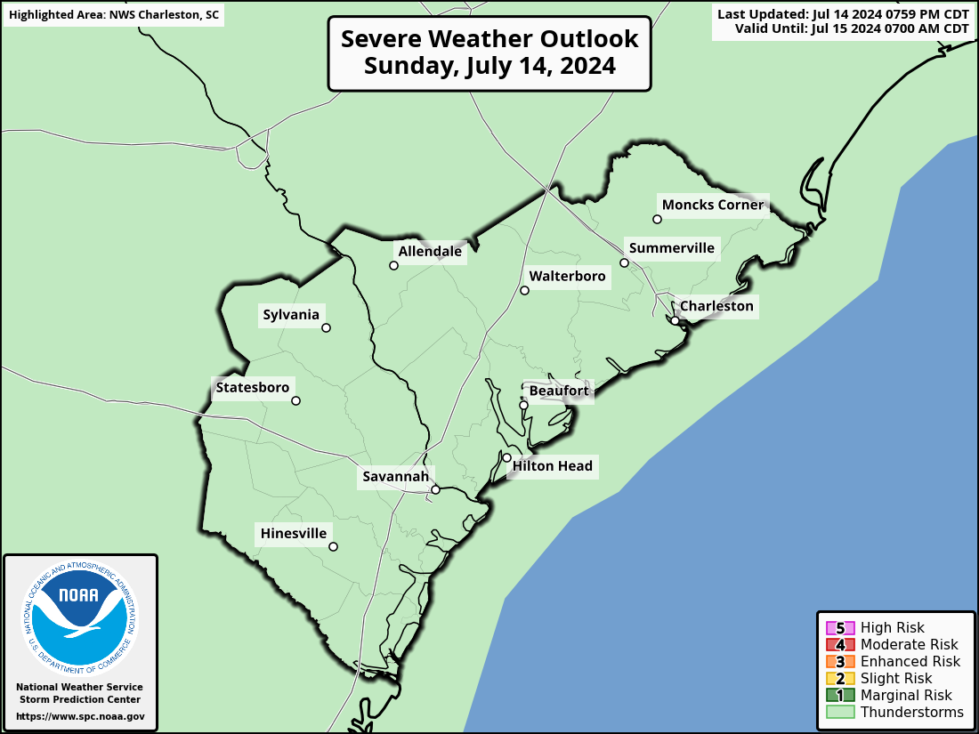Severe Weather Outlook for Savannah, GA and surrounding areas