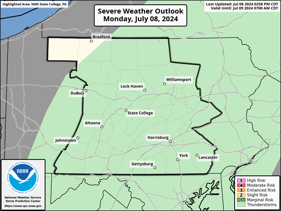 Severe Weather Outlook for Harrisburg, PA and surrounding areas