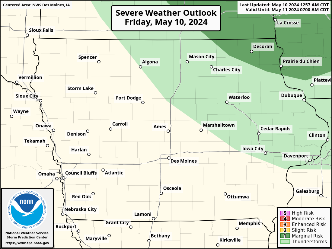 Severe Weather Outlook for Emmetsburg, IA and surrounding areas