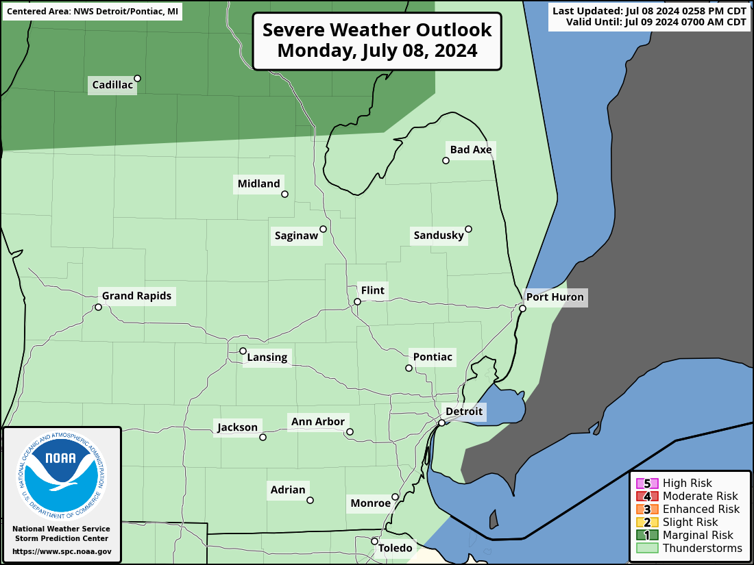 Severe Weather Outlook for South Lyon, MI and surrounding areas