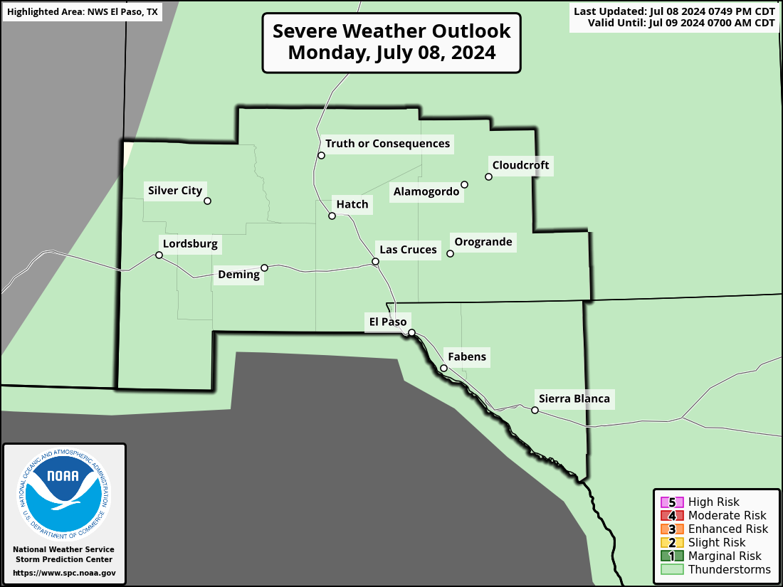 Severe Weather Outlook for Las Cruces, NM and surrounding areas
