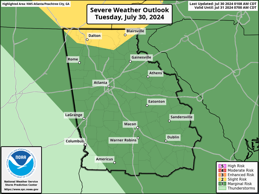Severe Weather Outlook for Atlanta, GA and surrounding areas