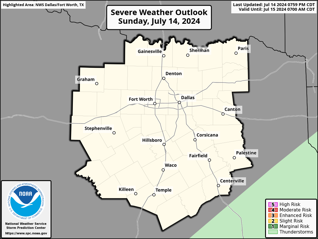 Severe Weather Outlook for Grand Prairie, TX and surrounding areas