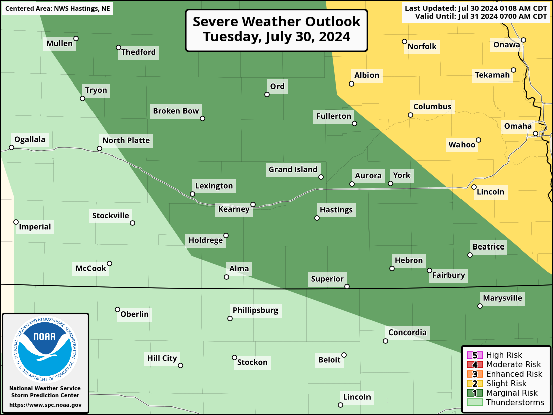 Severe Weather Outlook for Holdrege, NE and surrounding areas