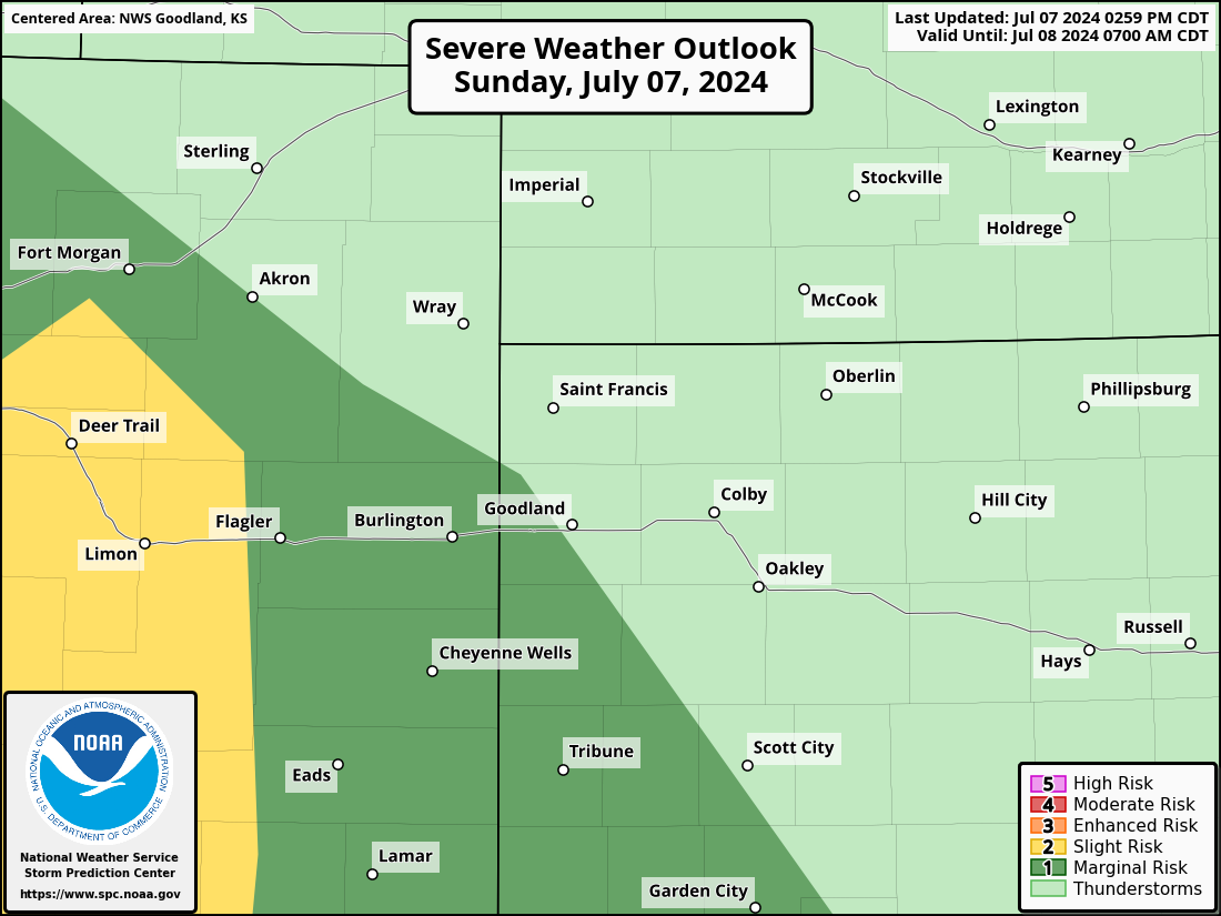 Severe Weather Outlook for Oakley, KS and surrounding areas
