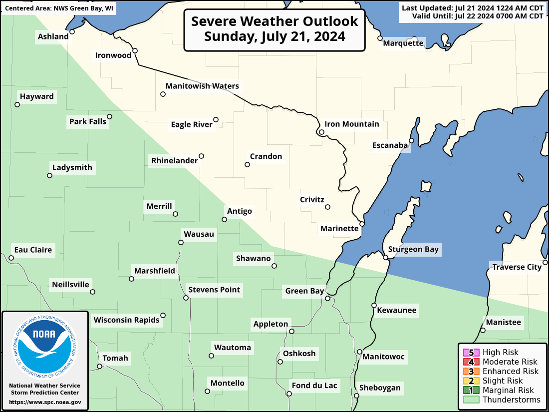 Severe Weather Outlook for Green Bay, WI and surrounding areas