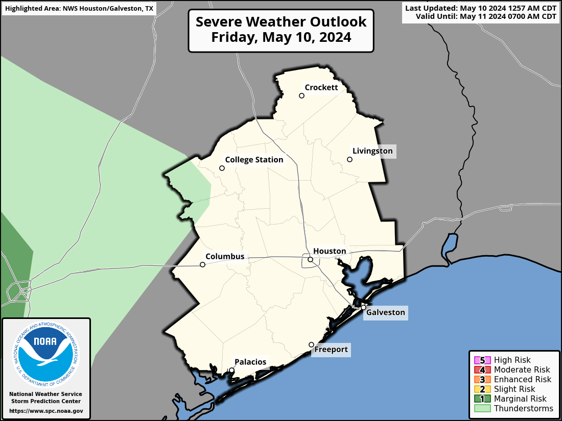 Severe Weather Outlook for Pasadena, TX and surrounding areas