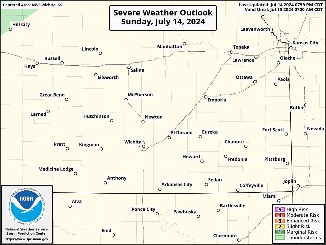 Severe Weather Outlook for Parsons, KS and surrounding areas