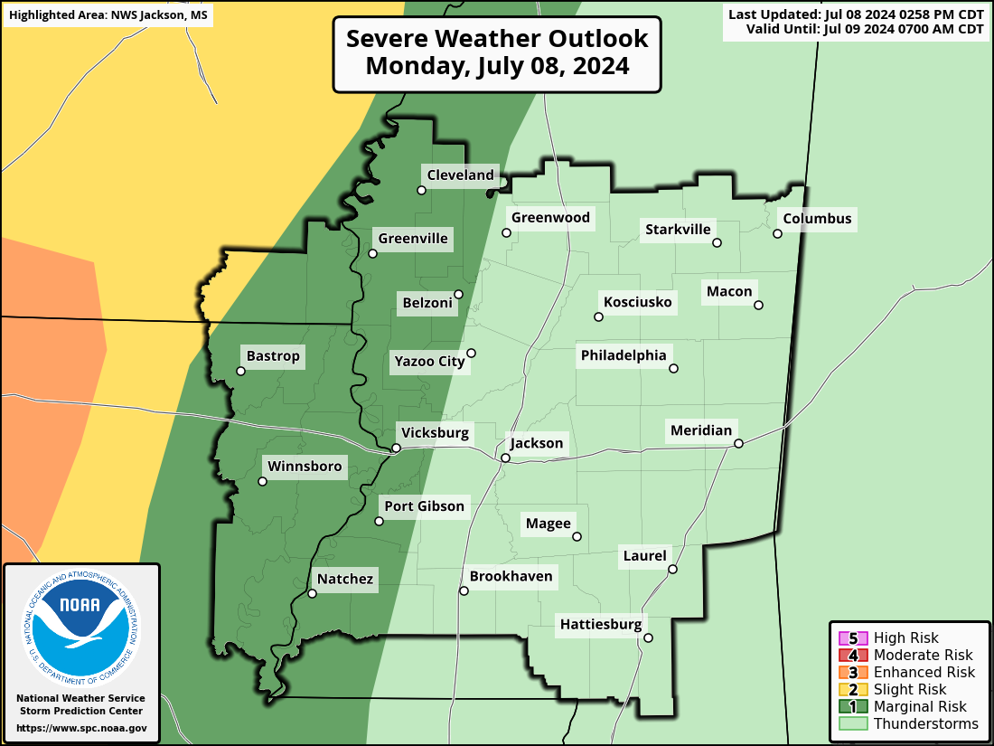 Severe Weather Outlook for Hattiesburg, MS and surrounding areas