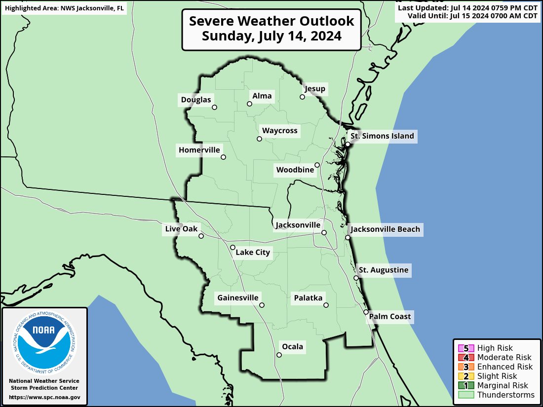 Severe Weather Outlook for Jacksonville, FL and surrounding areas