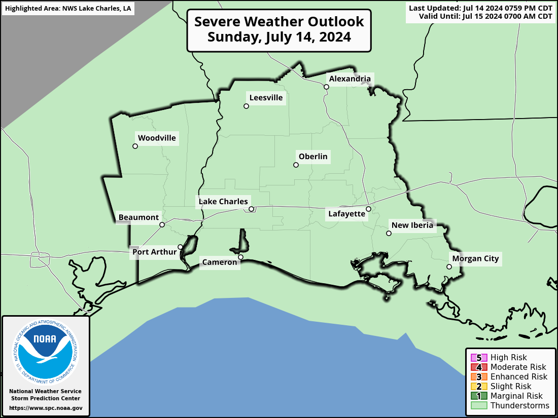 Severe Weather Outlook for Lake Charles, LA and surrounding areas