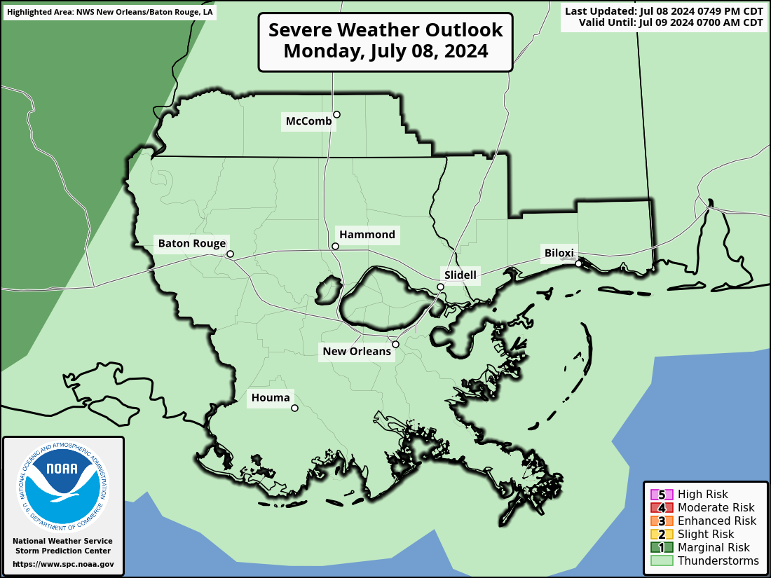 Severe Weather Outlook for Metairie, LA and surrounding areas