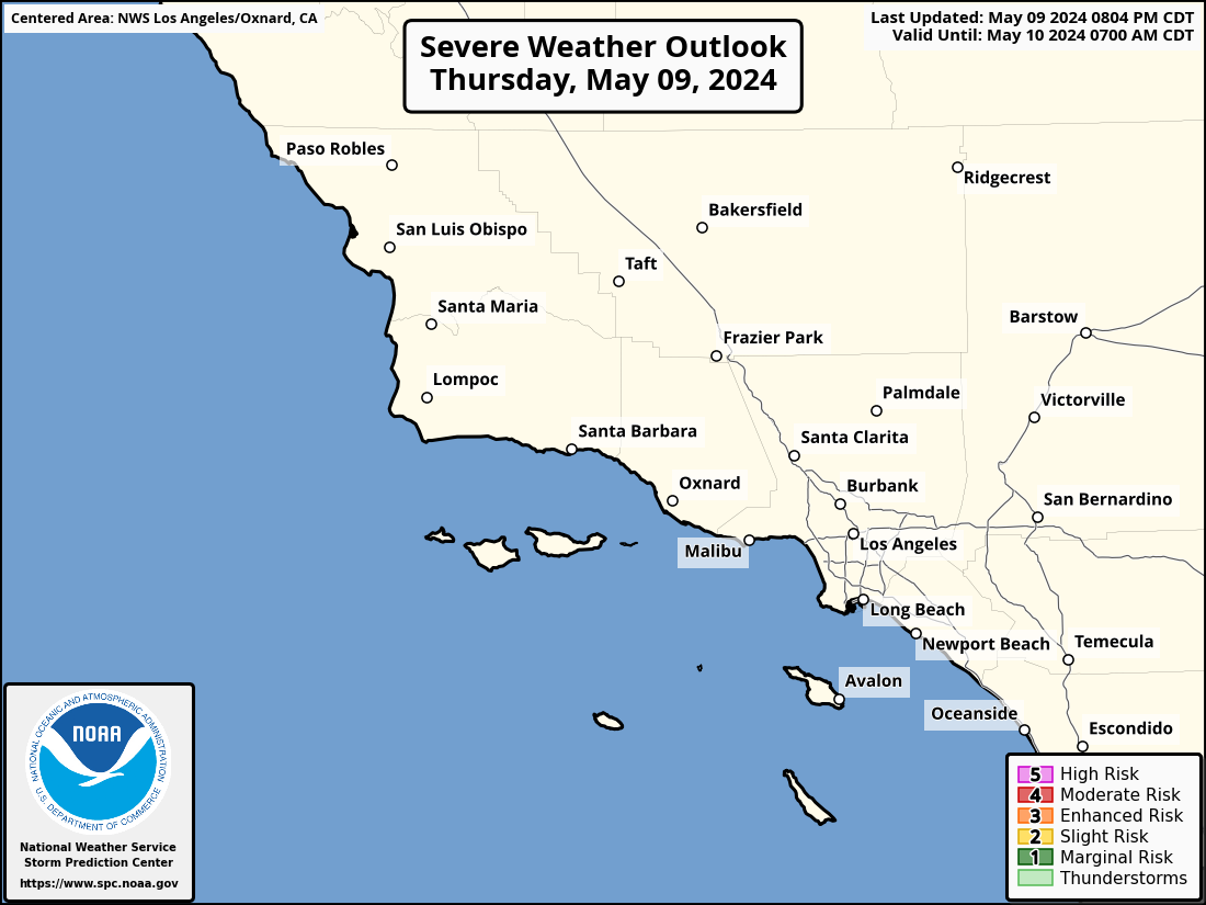 Severe Weather Outlook for Long Beach, CA and surrounding areas