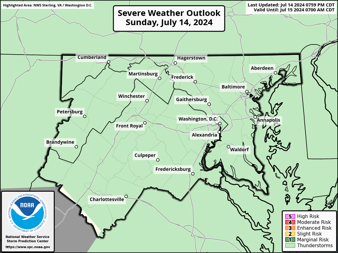 Severe Weather Outlook for Frederick, MD and surrounding areas