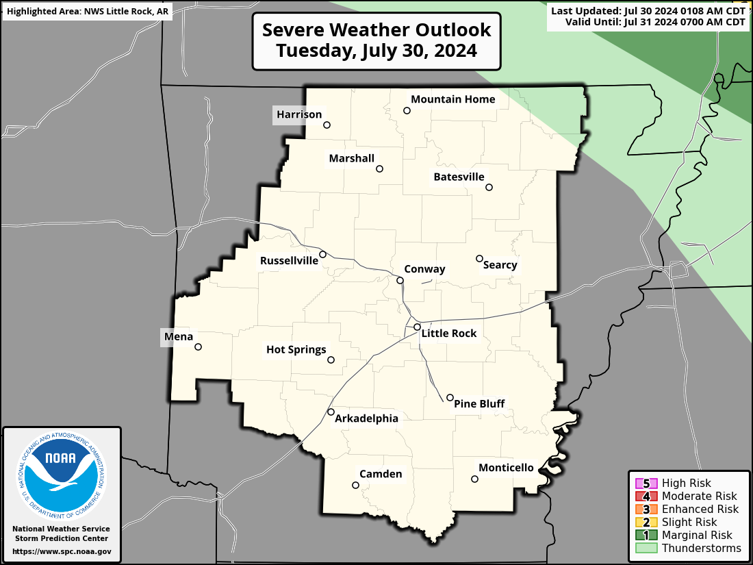 Severe Weather Outlook for Conway, AR and surrounding areas