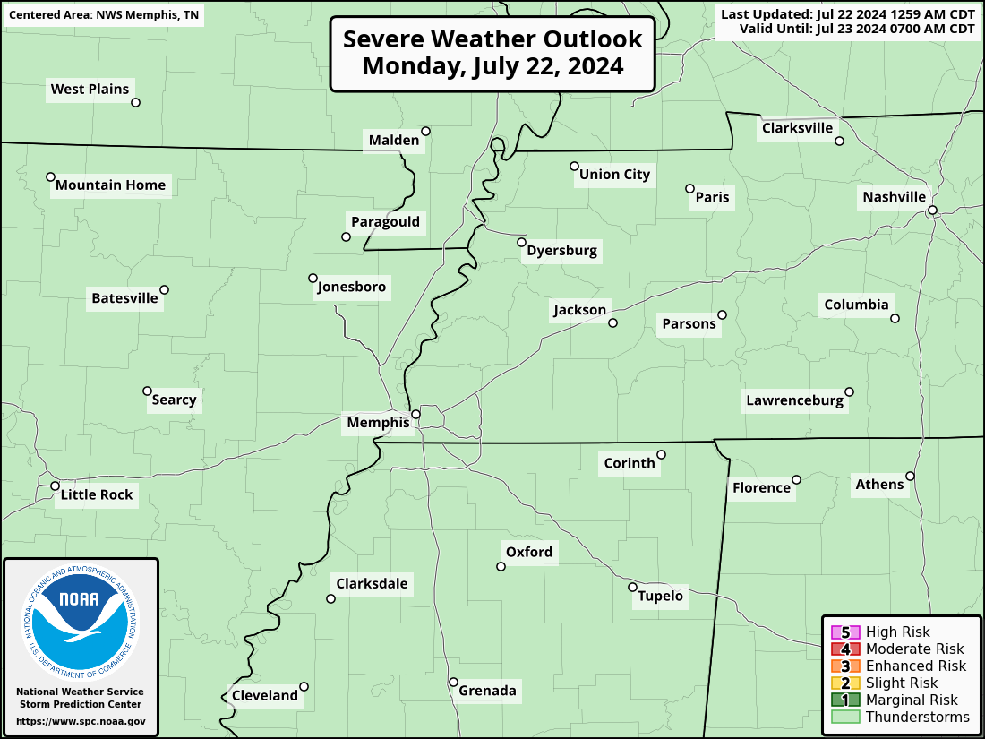 Severe Weather Outlook for Collierville, TN and surrounding areas
