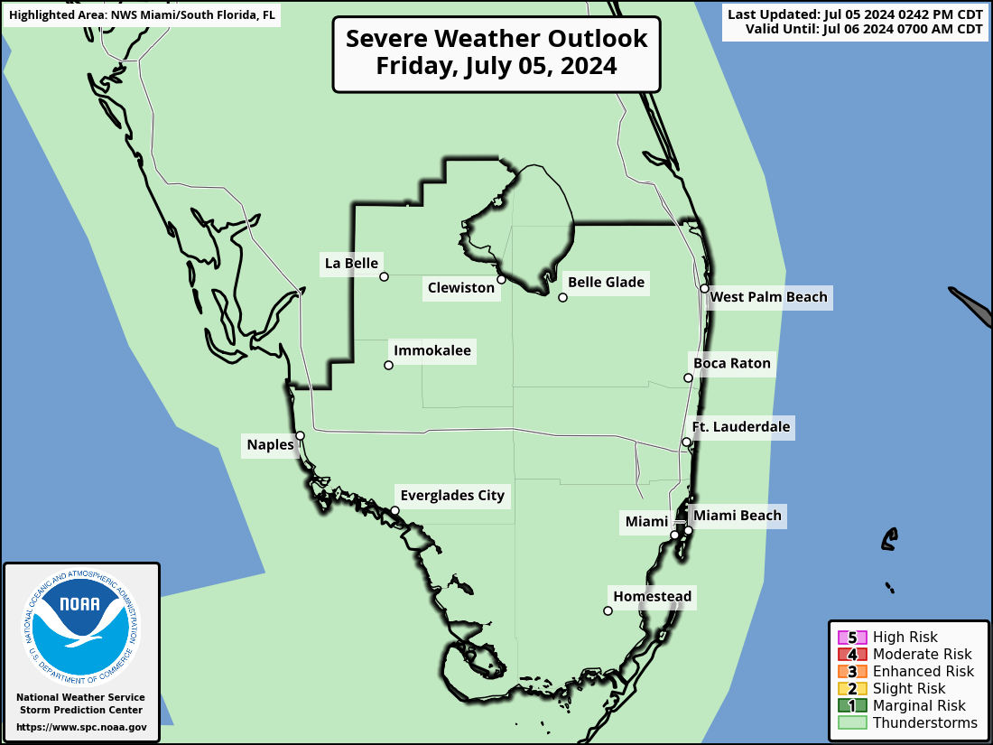 Severe Weather Outlook for Coral Springs, FL and surrounding areas