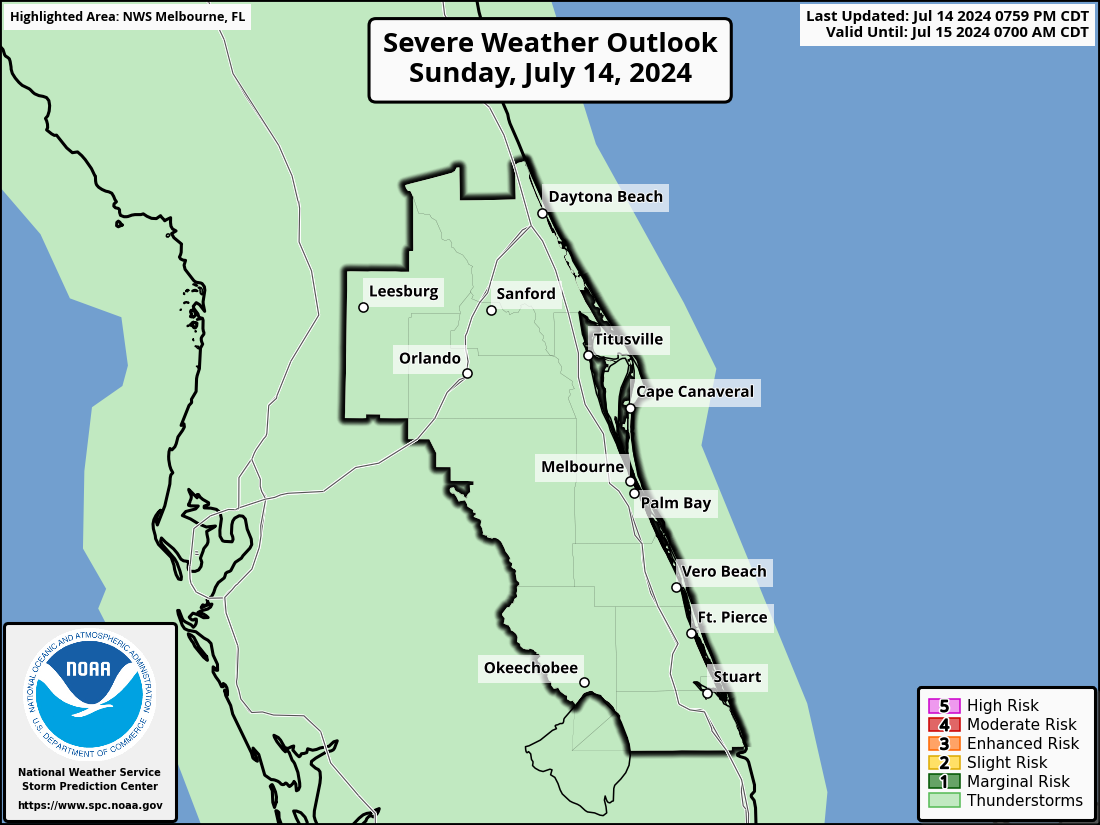 Severe Weather Outlook for Palm Bay, FL and surrounding areas