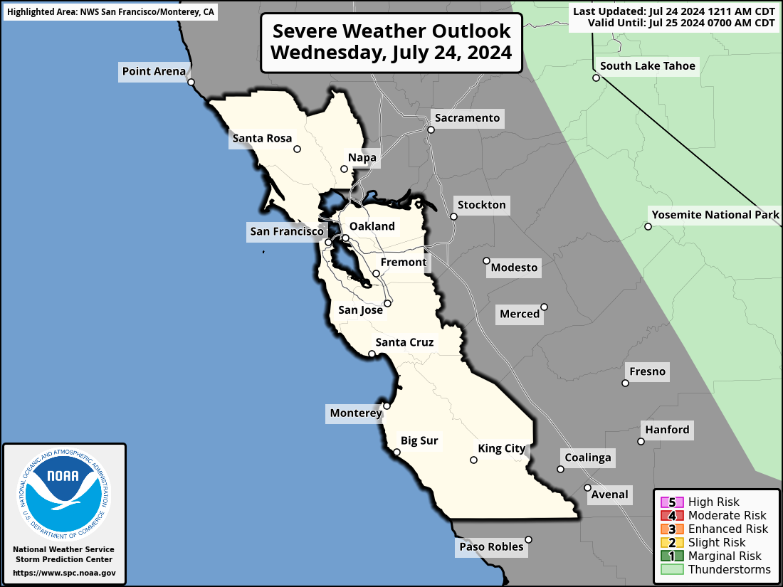 Severe Weather Outlook for San Francisco, CA and surrounding areas