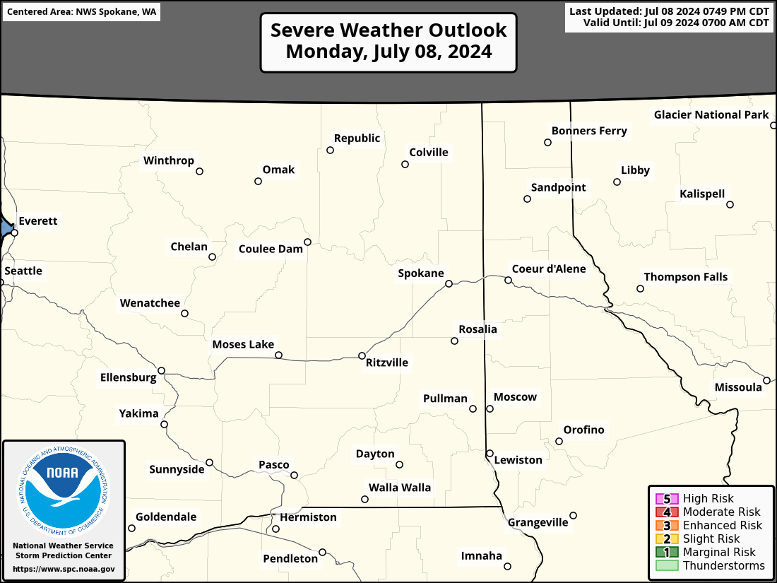 Severe Weather Outlook for Spokane Valley, WA and surrounding areas
