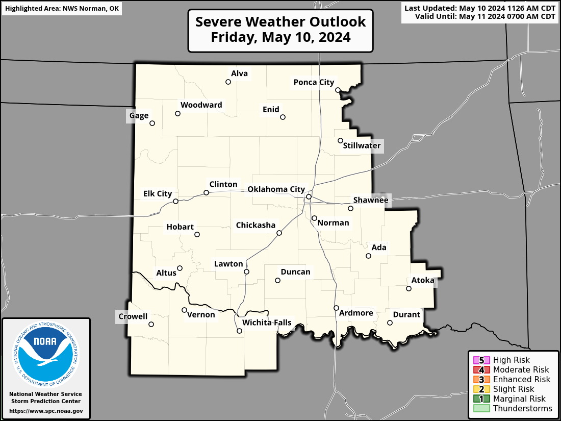 Severe Weather Outlook for Weatherford, OK and surrounding areas