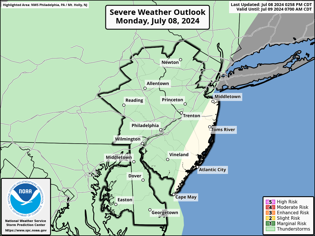 Severe Weather Outlook for Atlantic City, NJ and surrounding areas