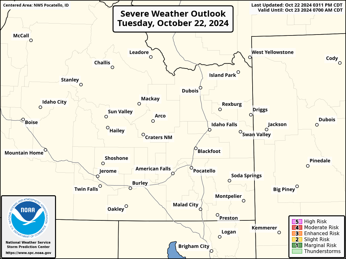 Severe Weather Outlook for Idaho Falls, ID and surrounding areas