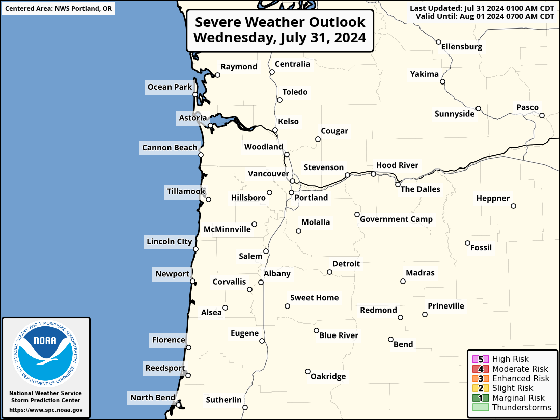 Severe Weather Outlook for Portland, OR and surrounding areas