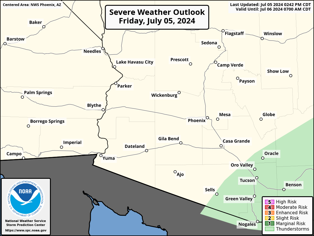 Severe Weather Outlook for Mesa, AZ and surrounding areas