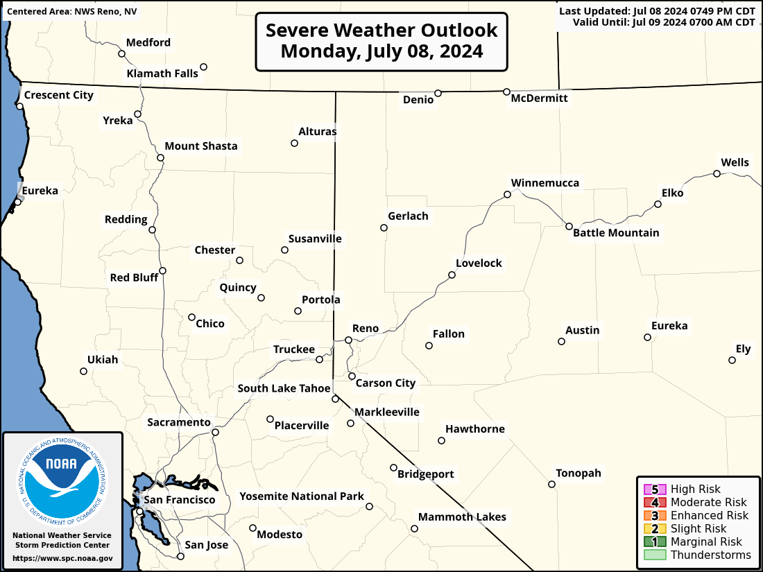 Severe Weather Outlook for Sparks, NV and surrounding areas