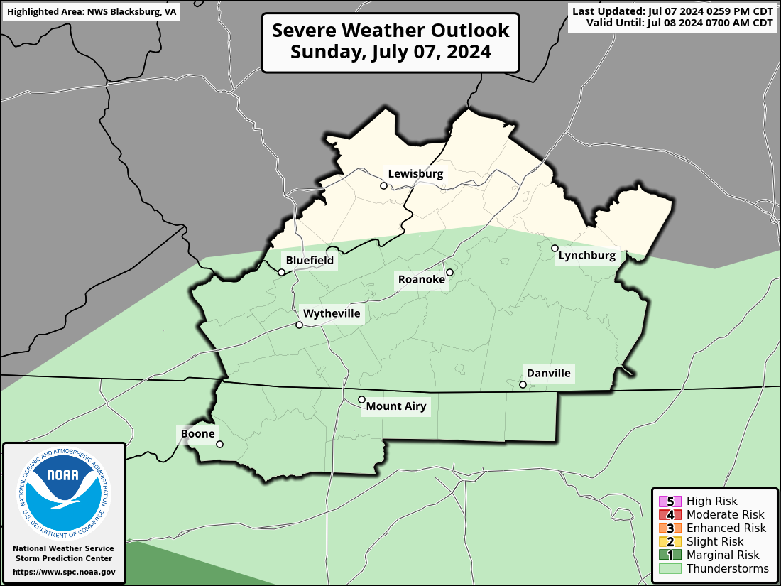 Severe Weather Outlook for Roanoke, VA and surrounding areas