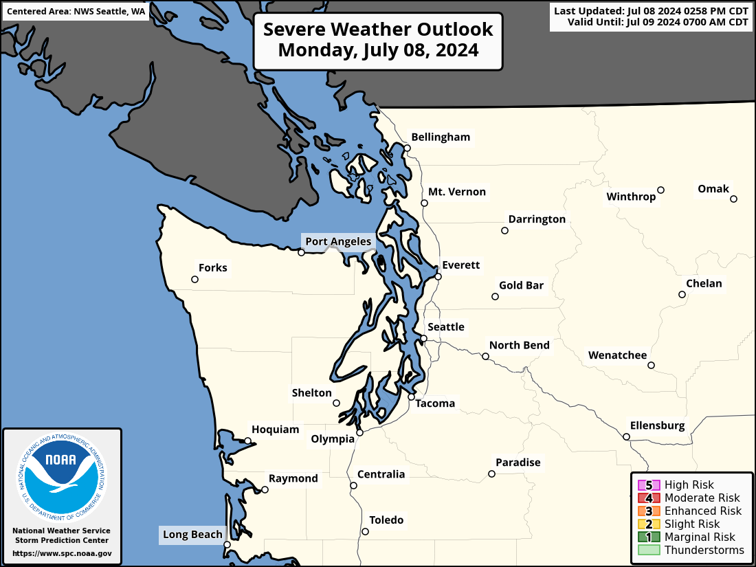 Severe Weather Outlook for Seattle, WA and surrounding areas