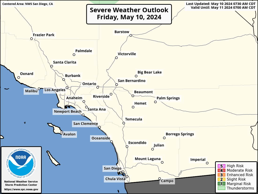 Severe Weather Outlook for Oceanside, CA and surrounding areas