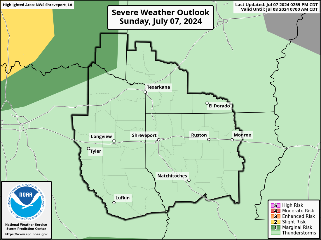 Severe Weather Outlook for Bossier City, LA and surrounding areas