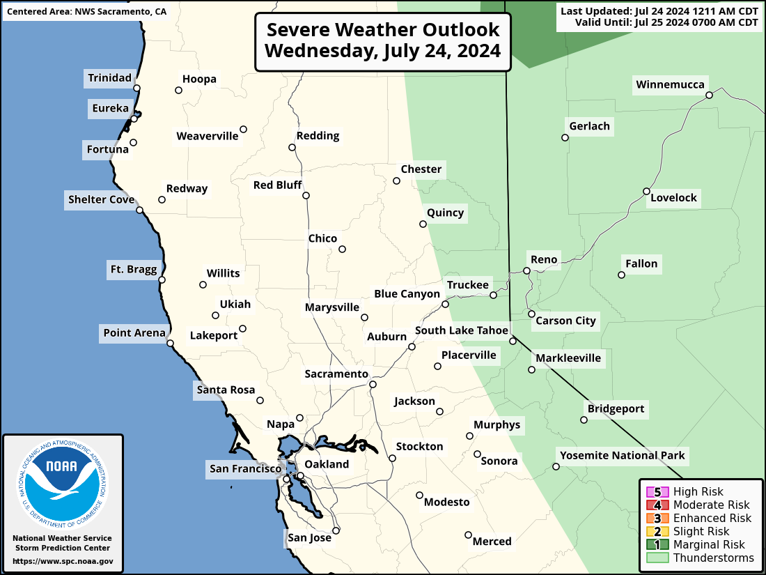 Severe Weather Outlook for Redding, CA and surrounding areas
